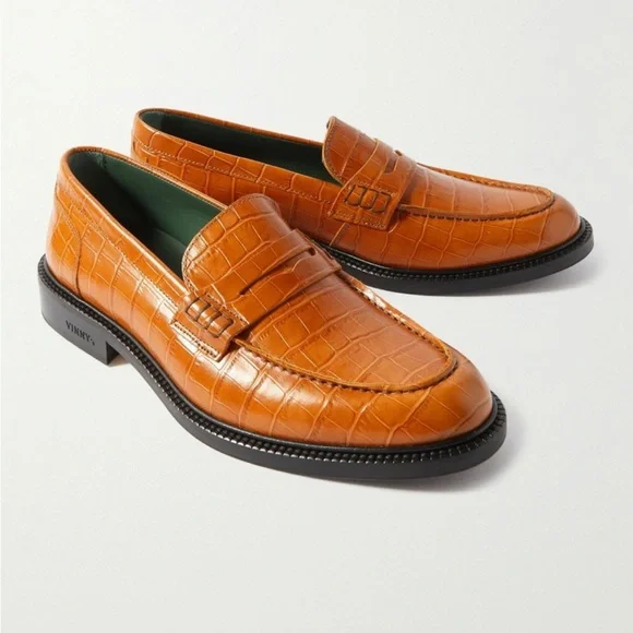 Men’s Vinny’s “Townee” leather crocodile brown loafers Sz 40 - Picture 12 of 12